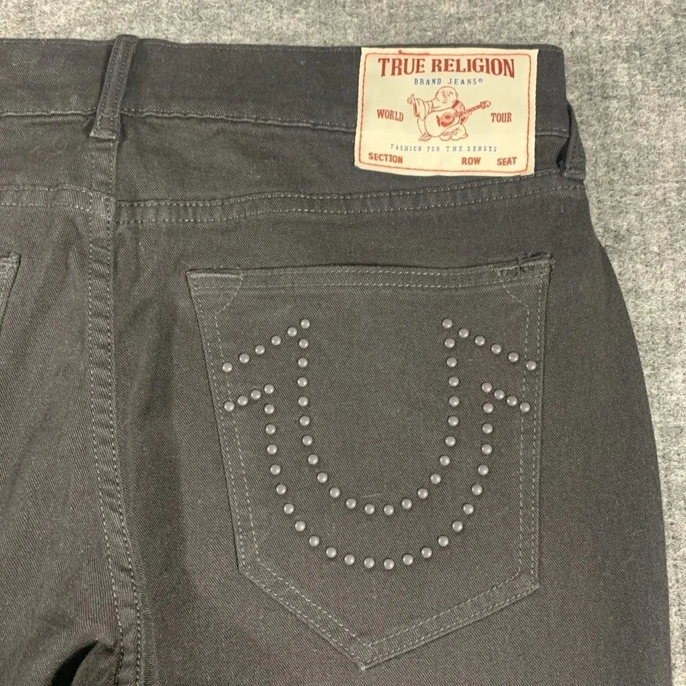 True Religion Jeans Mens 34 Black Denim Geno Relaxed Slim‎ Studded Stretch $164